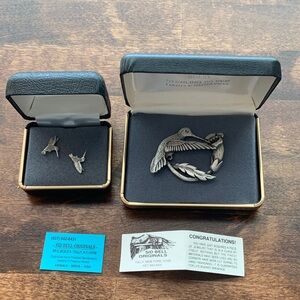 Sterling Silver Hummingbird silver pin and hummingbird Stud Earrings